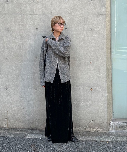 feepur（フェピュール）の「【ハンドウォッシャブル】メランジ畦編みジップカーディガン（カーディガン/ボレロ・レディース・グレー/チャコールグレー/ブラック/オリーブ・MEDIUM）」の18枚目の写真