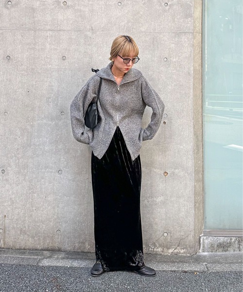 feepur（フェピュール）の「【ハンドウォッシャブル】メランジ畦編みジップカーディガン（カーディガン/ボレロ・レディース・グレー/チャコールグレー/ブラック/オリーブ・MEDIUM）」の17枚目の写真