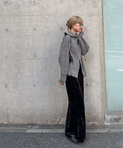 feepur（フェピュール）の「【ハンドウォッシャブル】メランジ畦編みジップカーディガン（カーディガン/ボレロ・レディース・グレー/チャコールグレー/ブラック/オリーブ・MEDIUM）」の21枚目の写真