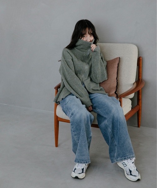 feepur（フェピュール）の「【ハンドウォッシャブル】メランジ畦編みジップカーディガン（カーディガン/ボレロ・レディース・グレー/チャコールグレー/ブラック/オリーブ・MEDIUM）」の7枚目の写真