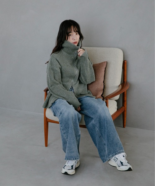 feepur（フェピュール）の「【ハンドウォッシャブル】メランジ畦編みジップカーディガン（カーディガン/ボレロ・レディース・グレー/チャコールグレー/ブラック/オリーブ・MEDIUM）」の8枚目の写真