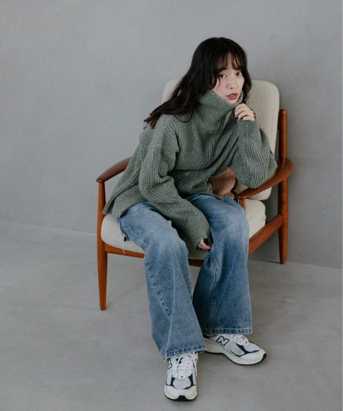 feepur（フェピュール）の「【ハンドウォッシャブル】メランジ畦編みジップカーディガン（カーディガン/ボレロ・レディース・グレー/チャコールグレー/ブラック/オリーブ・MEDIUM）」の9枚目の写真