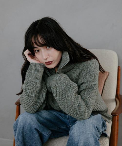 feepur（フェピュール）の「【ハンドウォッシャブル】メランジ畦編みジップカーディガン（カーディガン/ボレロ・レディース・グレー/チャコールグレー/ブラック/オリーブ・MEDIUM）」の5枚目の写真