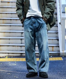 FREAK'S STORE | FREAK’S STORE/フリークスストア ストレートシルエット ワイド ダブルニーデニム/ビックシルエット/デニムパンツ/ワークパンツ(デニムパンツ)