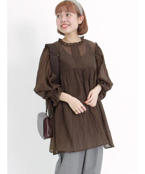 Samansa Mos2（サマンサ モスモス）の「シアーチュニックブラウス（チュニック・レディース・キナリ/ブラウン/ブラック・F）」の4枚目の写真