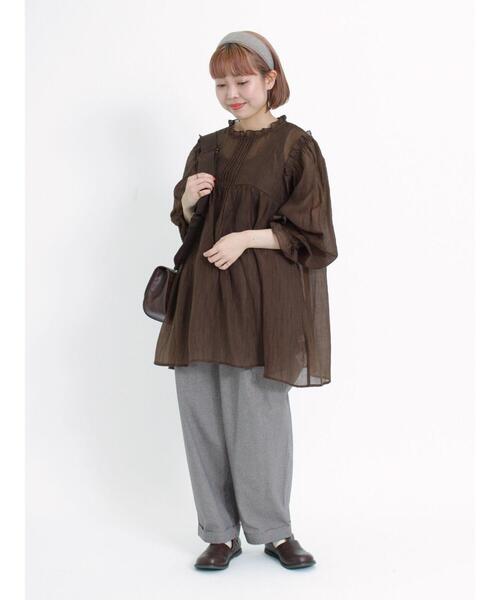 Samansa Mos2（サマンサ モスモス）の「シアーチュニックブラウス（チュニック・レディース・キナリ/ブラウン/ブラック・F）」の7枚目の写真