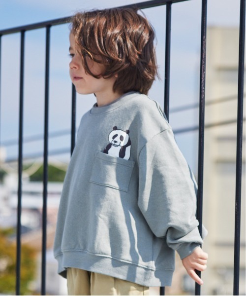 HOGAN RANCH WEAR（ホーガンランチウエア）の「ポケットひょっこりトレーナー/前後プリント（80～130cm）（スウェット・キッズ・ベージュ/ブラック/グレー/オフホワイト・80/90/95/100/110/120/130）」の4枚目の写真