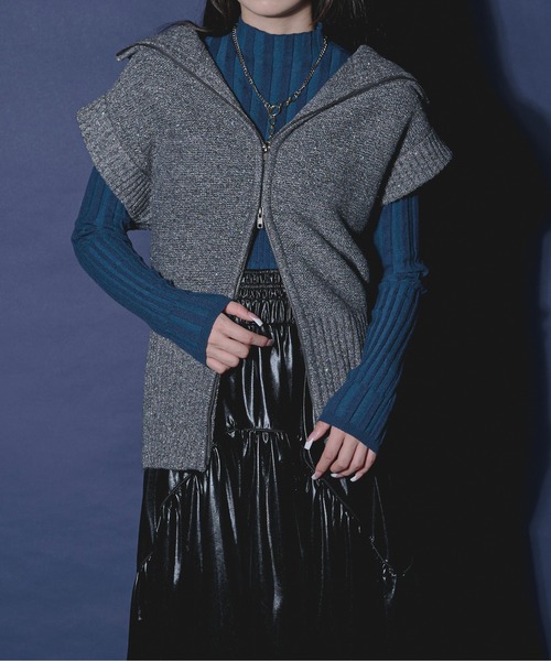 Ezick（エジック）の「Tiny spangle ダブルジップニットベスト（ベスト・レディース・シルバー/ゴールド/チャコールグレー・FREE）」の13枚目の写真