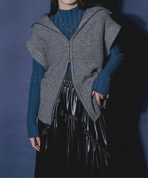 Ezick（エジック）の「Tiny spangle ダブルジップニットベスト（ベスト・レディース・シルバー/ゴールド/チャコールグレー・FREE）」の14枚目の写真