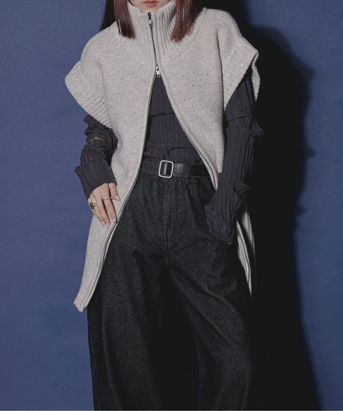 Ezick（エジック）の「Tiny spangle ダブルジップニットベスト（ベスト・レディース・シルバー/ゴールド/チャコールグレー・FREE）」の22枚目の写真