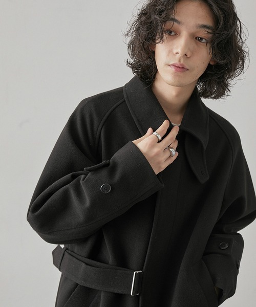 セール】ウーリーニットステンカラーベルテッドコート（ステンカラー