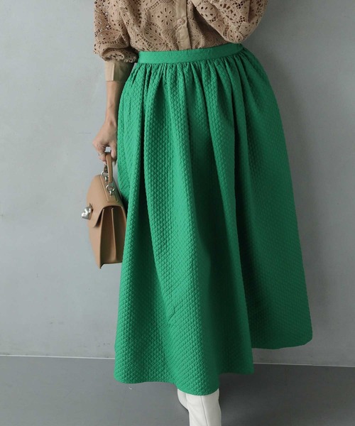 cawaii(カワイイ)の「ポコポコキルティングロングスカート(スカート・レディース・グリーン/ブラック/グレー系その他・FREE)」の1枚目の写真