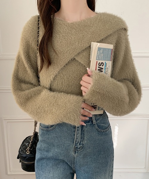 emi+(エミプラス)の「インナーキャミ付きカシュクールシャギーニットプルオーバー(ニット/セーター・レディース・モカ/ピンクベージュ/カーキ/グレイッシュベージュ・FREE)」の17枚目の写真