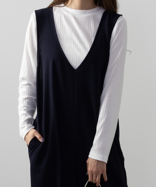 NAVY（ネイビー）の「NAVY 高身長向け インナー付きサロペット アンサンブル（サロペット/オーバーオール・レディース・ブラック/ネイビー/ベージュ・フリー）」の5枚目の写真