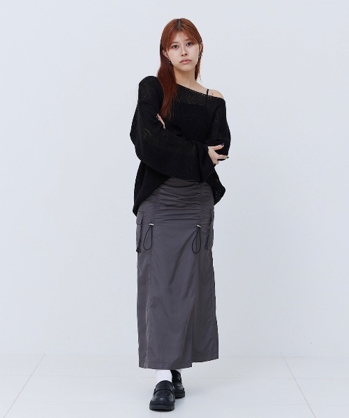 17HR（セブンティーンアワーズ）の「スリットギャザースカート（スカート・レディース・チャコールグレー/ブラック・MEDIUM/SMALL）」の11枚目の写真