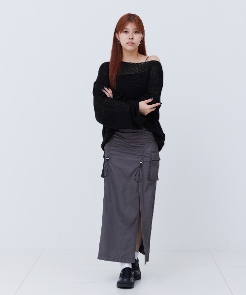 17HR（セブンティーンアワーズ）の「スリットギャザースカート（スカート・レディース・チャコールグレー/ブラック・MEDIUM/SMALL）」の12枚目の写真