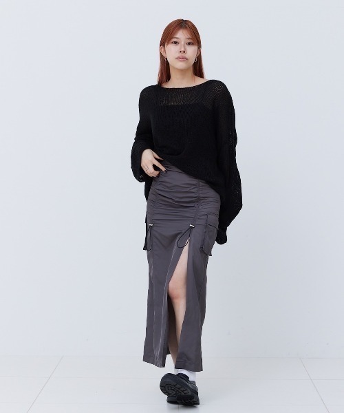 17HR（セブンティーンアワーズ）の「スリットギャザースカート（スカート・レディース・チャコールグレー/ブラック・MEDIUM/SMALL）」の13枚目の写真