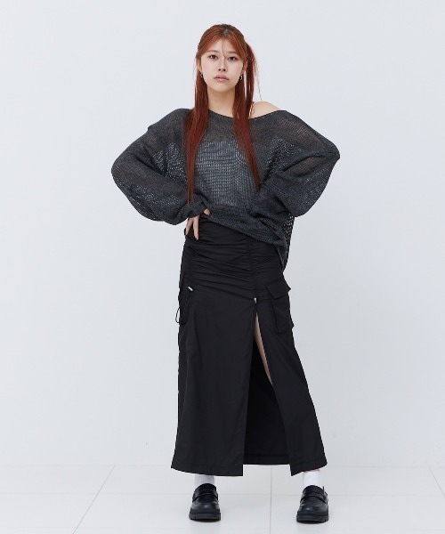 17HR（セブンティーンアワーズ）の「スリットギャザースカート（スカート・レディース・チャコールグレー/ブラック・MEDIUM/SMALL）」の5枚目の写真