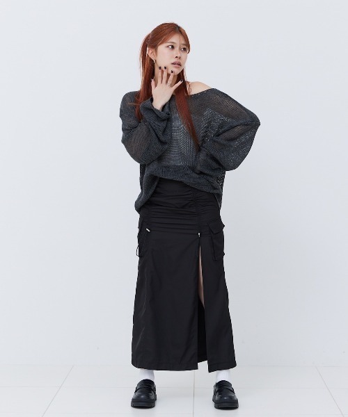 17HR（セブンティーンアワーズ）の「スリットギャザースカート（スカート・レディース・チャコールグレー/ブラック・MEDIUM/SMALL）」の7枚目の写真
