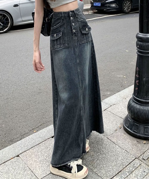 meJane（ミージェーン）の「デニムハイウエスト裾フリンジロングスカート（スカート・レディース・インディゴブルー・S/M/L）」の8枚目の写真