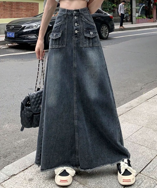 meJane（ミージェーン）の「デニムハイウエスト裾フリンジロングスカート（スカート・レディース・インディゴブルー・S/M/L）」の10枚目の写真