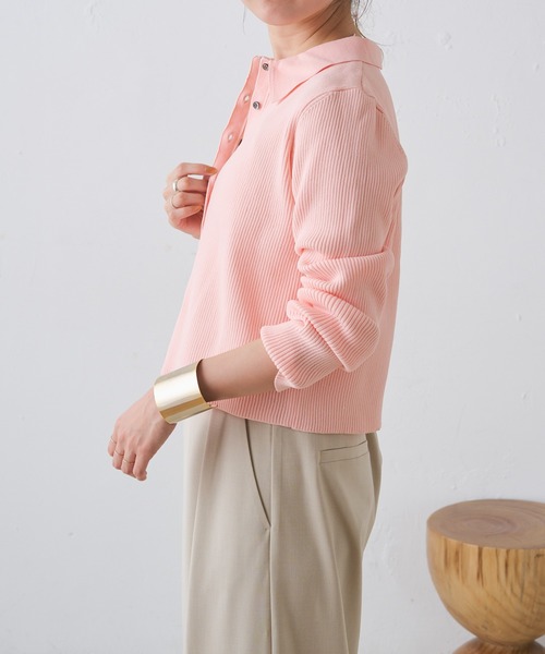 Omekashi（オメカシ）の「ライトリブニットポロ（ニット/セーター・レディース・ブラック/オフホワイト/ピンク/イエロー/アイボリー・FREE）」の10枚目の写真