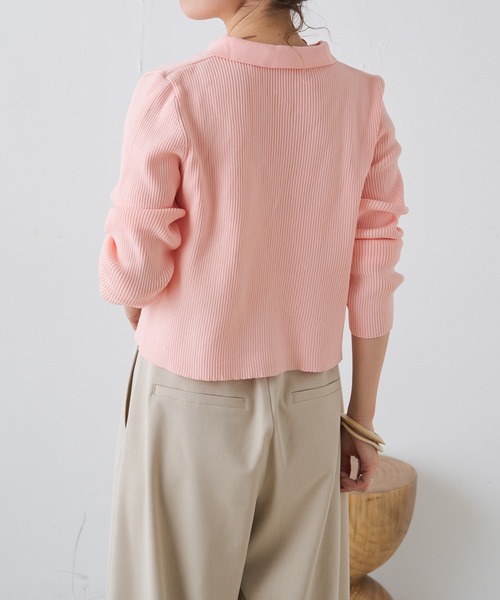 Omekashi（オメカシ）の「ライトリブニットポロ（ニット/セーター・レディース・ブラック/オフホワイト/ピンク/イエロー/アイボリー・FREE）」の11枚目の写真