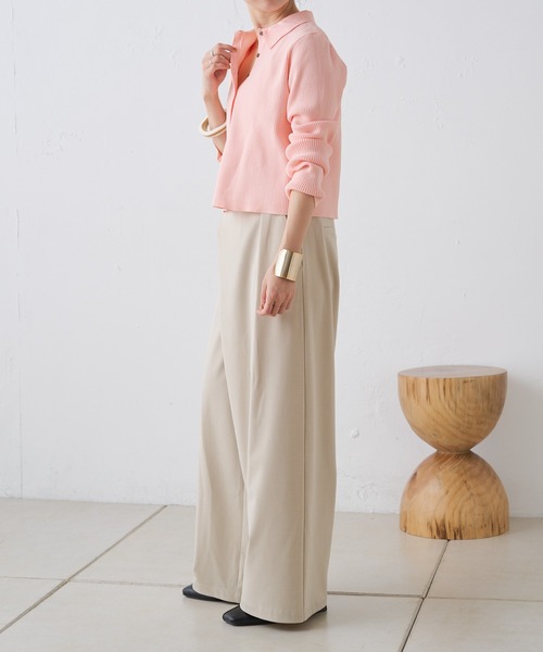 Omekashi（オメカシ）の「ライトリブニットポロ（ニット/セーター・レディース・ブラック/オフホワイト/ピンク/イエロー/アイボリー・FREE）」の17枚目の写真