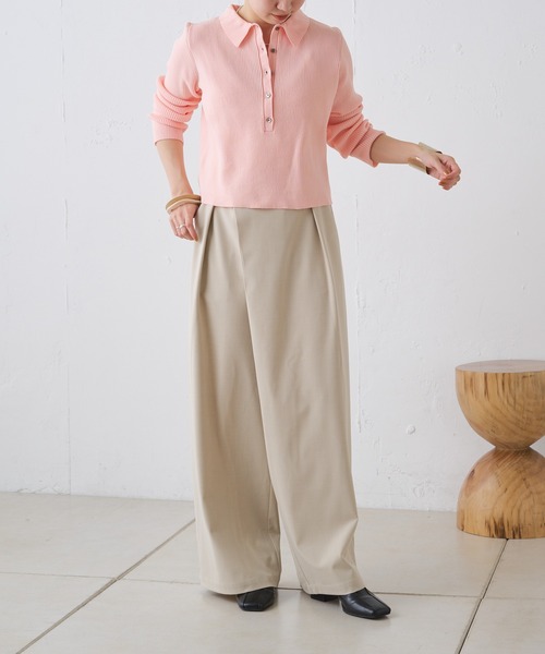 Omekashi（オメカシ）の「ライトリブニットポロ（ニット/セーター・レディース・ブラック/オフホワイト/ピンク/イエロー/アイボリー・FREE）」の19枚目の写真