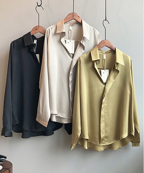 MAISON DE THERESE(メゾン ド テレーズ)の「Vネックゆったりエコシルク長袖シャツ(シャツ/ブラウス・レディース・グリーン/ブラック/アイボリー・S/M)」の4枚目の写真