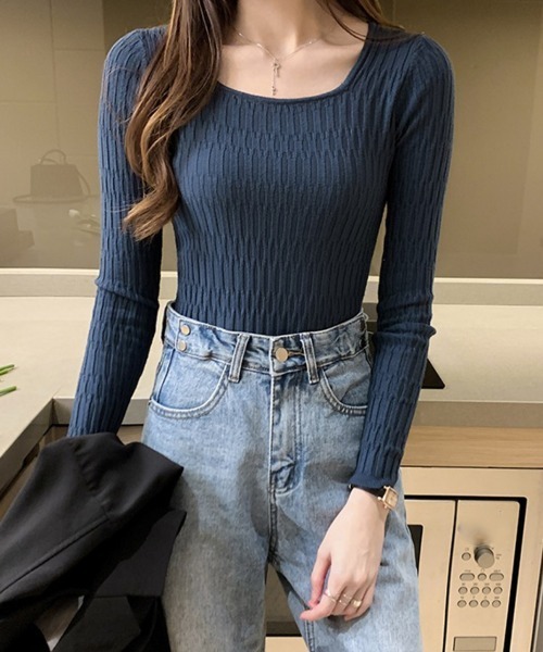 Miniministore（ミニミニストア）の「ニットトップス スクエアネックレディース（ニット/セーター・レディース・アイボリー/ホワイト/ブラック/ブルー・FREE）」の4枚目の写真