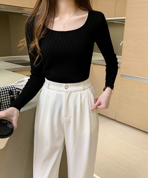 Miniministore（ミニミニストア）の「ニットトップス スクエアネックレディース（ニット/セーター・レディース・アイボリー/ホワイト/ブラック/ブルー・FREE）」の10枚目の写真