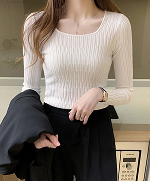 Miniministore（ミニミニストア）の「ニットトップス スクエアネックレディース（ニット/セーター・レディース・アイボリー/ホワイト/ブラック/ブルー・FREE）」の16枚目の写真