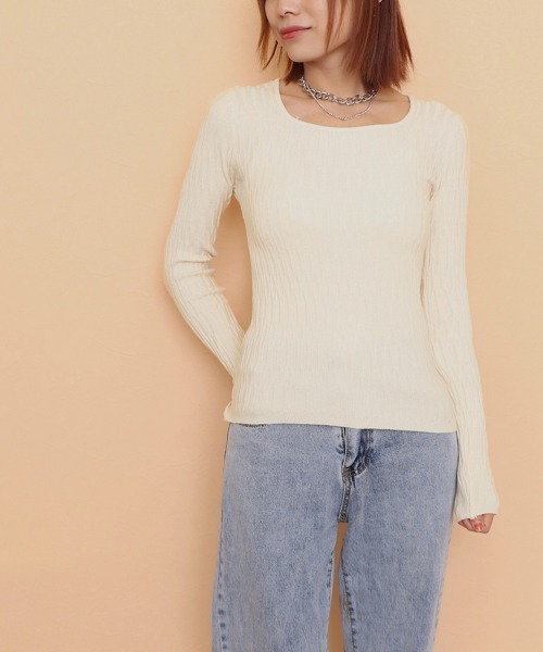 Miniministore（ミニミニストア）の「ニットトップス スクエアネックレディース（ニット/セーター・レディース・アイボリー/ホワイト/ブラック/ブルー・FREE）」の19枚目の写真
