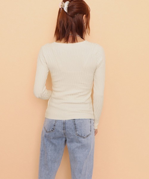 Miniministore（ミニミニストア）の「ニットトップス スクエアネックレディース（ニット/セーター・レディース・アイボリー/ホワイト/ブラック/ブルー・FREE）」の21枚目の写真