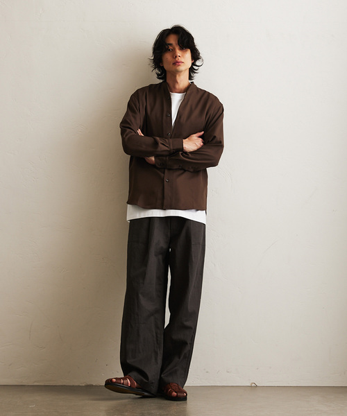 417 EDIFICE(フォーワンセブンエディフィス)の「アムンゼンバンドカラーシャツ(シャツ/ブラウス・メンズ・ネイビー/ライトグレー/ホワイト/ブラウン・SMALL/MEDIUM/LARGE)」の8枚目の写真