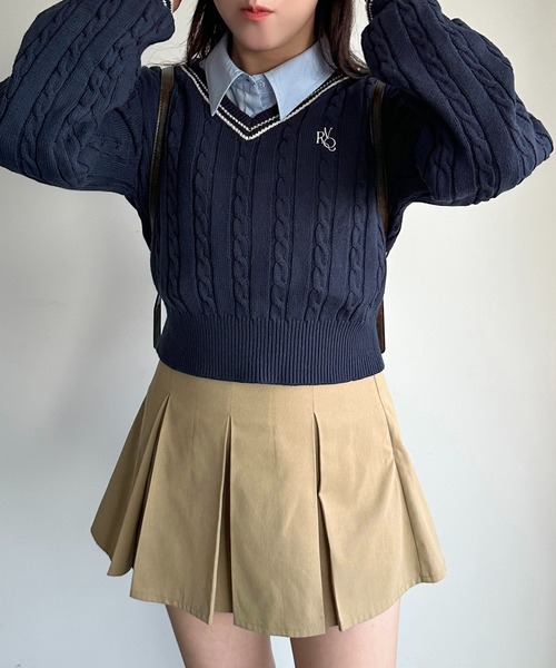 apres jour mignon(アプレジュールミニョン)の「クロップドケーブルニット【ZOZOTOWN限定アイテム】(ニット/セーター・レディース・ネイビー/ライトグレー/アイボリー・フリー/X-LARGE)」の20枚目の写真
