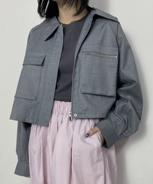 NICOLE CLUB（ニコル　クラブ）の「ラグランショートジャケット（その他アウター・レディース・オフホワイト/グレー/ブラック・MEDIUM）」の3枚目の写真