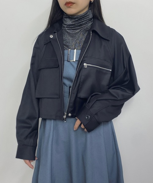 NICOLE CLUB（ニコル　クラブ）の「ラグランショートジャケット（その他アウター・レディース・オフホワイト/グレー/ブラック・MEDIUM）」の2枚目の写真