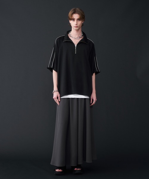 KUUUPY（クーピー）の「Drape Piping Half  Zip T-Shirt - ドレープパイピングハーフジップTシャツ（Tシャツ/カットソー・メンズ・ブラック/チャコールグレー/ブルー・SMALL/MEDIUM/LARGE）」の18枚目の写真