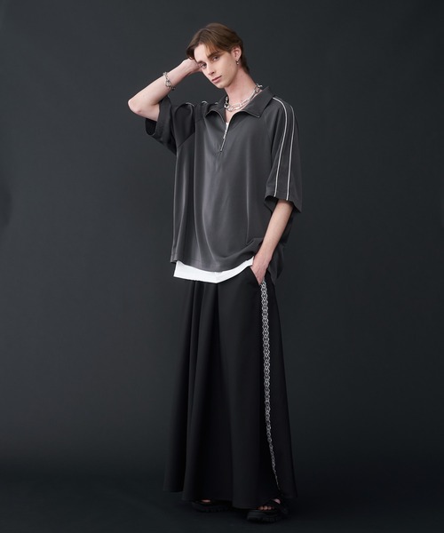 KUUUPY（クーピー）の「Drape Piping Half  Zip T-Shirt - ドレープパイピングハーフジップTシャツ（Tシャツ/カットソー・メンズ・ブラック/チャコールグレー/ブルー・SMALL/MEDIUM/LARGE）」の21枚目の写真