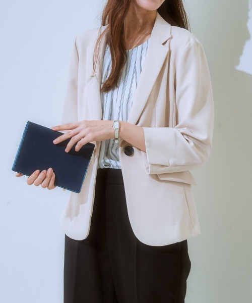 7days Life Styling(セブンデイズライフスタイリング)の「【UVカット】ストレッチダブルクロス7分袖テーラードジャケット (洗濯機OK)(テーラードジャケット・レディース・ネイビー/ライトグレー/ライトベージュ/ブラック・S/M/L/LL)」の13枚目の写真