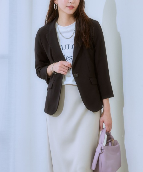 7days Life Styling(セブンデイズライフスタイリング)の「【UVカット】ストレッチダブルクロス7分袖テーラードジャケット (洗濯機OK)(テーラードジャケット・レディース・ネイビー/ライトグレー/ライトベージュ/ブラック・S/M/L/LL)」の19枚目の写真