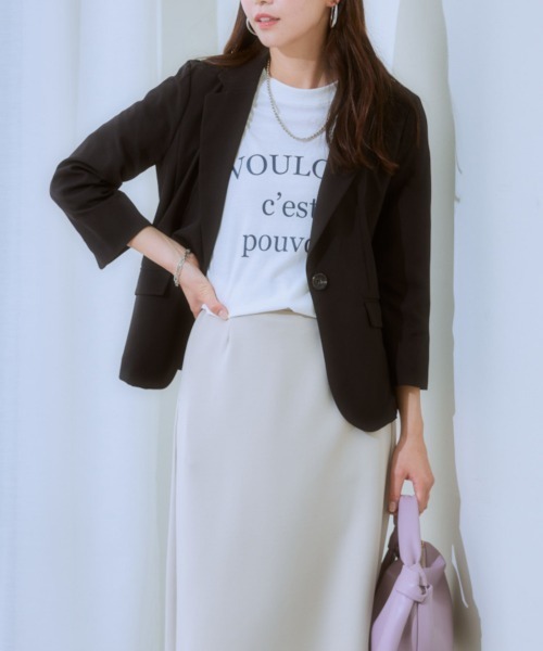 7days Life Styling(セブンデイズライフスタイリング)の「【UVカット】ストレッチダブルクロス7分袖テーラードジャケット (洗濯機OK)(テーラードジャケット・レディース・ネイビー/ライトグレー/ライトベージュ/ブラック・S/M/L/LL)」の18枚目の写真