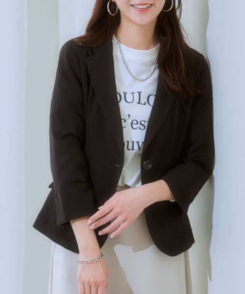 7days Life Styling(セブンデイズライフスタイリング)の「【UVカット】ストレッチダブルクロス7分袖テーラードジャケット (洗濯機OK)(テーラードジャケット・レディース・ネイビー/ライトグレー/ライトベージュ/ブラック・S/M/L/LL)」の15枚目の写真