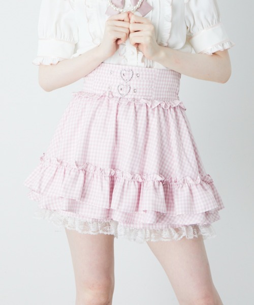 フロントハートベルトギンガムスカパン Ank Rouge アンクルージュ Ank Rouge（アンクルージュ）の「フロントハートベルトギンガム