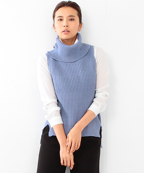 BEAMS LIGHTS Women's(ビームスライツ ウィメンズ)の「BEAMS LIGHTS / タートル片畦ベスト(ニット/セーター・レディース・グレー/ブラウン/ブルー系その他・ONE SIZE)」の1枚目の写真