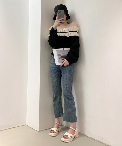 Miniministore（ミニミニストア）の「厚底サンダル 美脚 レディース 韓国 夏（サンダル・レディース・ブラック/アイボリー・25.0cm/24.5cm/23.0cm/22.5cm/23.5cm/24.0cm）」の12枚目の写真