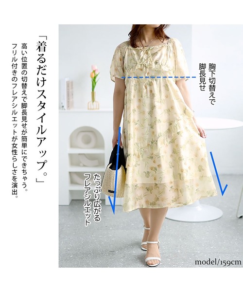 GOLDJAPAN(ゴールドジャパン)の「花柄バックシャーリングワンピース【大きいサイズ対応】(ワンピース・レディース・ベージュ・5L/4L/LL/3L/6L)」の3枚目の写真