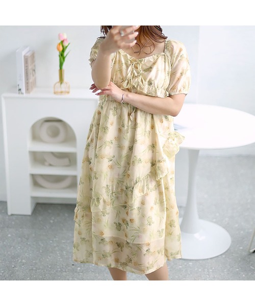GOLDJAPAN(ゴールドジャパン)の「花柄バックシャーリングワンピース【大きいサイズ対応】(ワンピース・レディース・ベージュ・5L/4L/LL/3L/6L)」の8枚目の写真